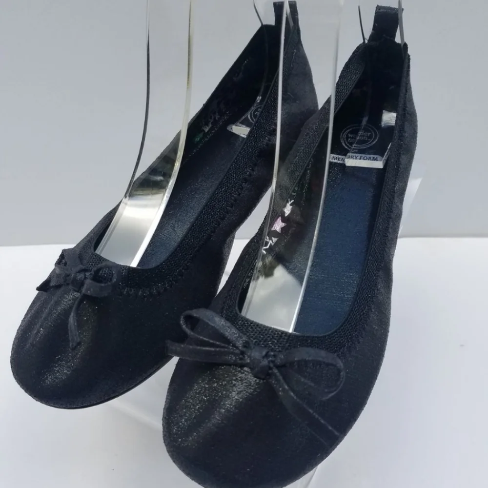 Wonder Nation Shoes Girls Ballet Flats US 3 Black Sparkle w Bow EUC